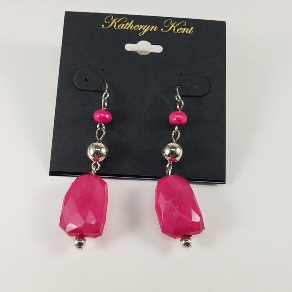 Katheryn Kent Silver-Tone Drop Earrings – Pink Beaded Elegant Women's Jewelry - Picture 10 of 10